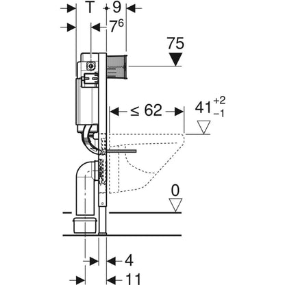 Geberit Duofix Frame for wall-hung WC 82cm with Kappa concealed cistern 15cm