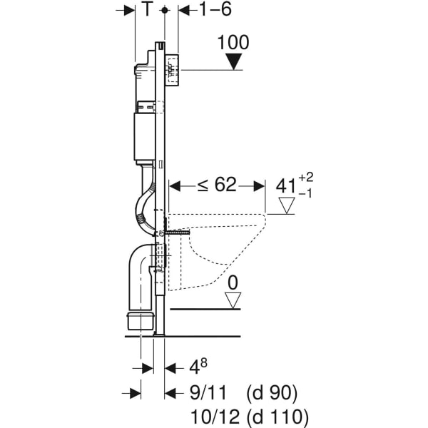 Geberit Duofix frame for wall-hung WC 112cm with Delta concealed cistern 12cm