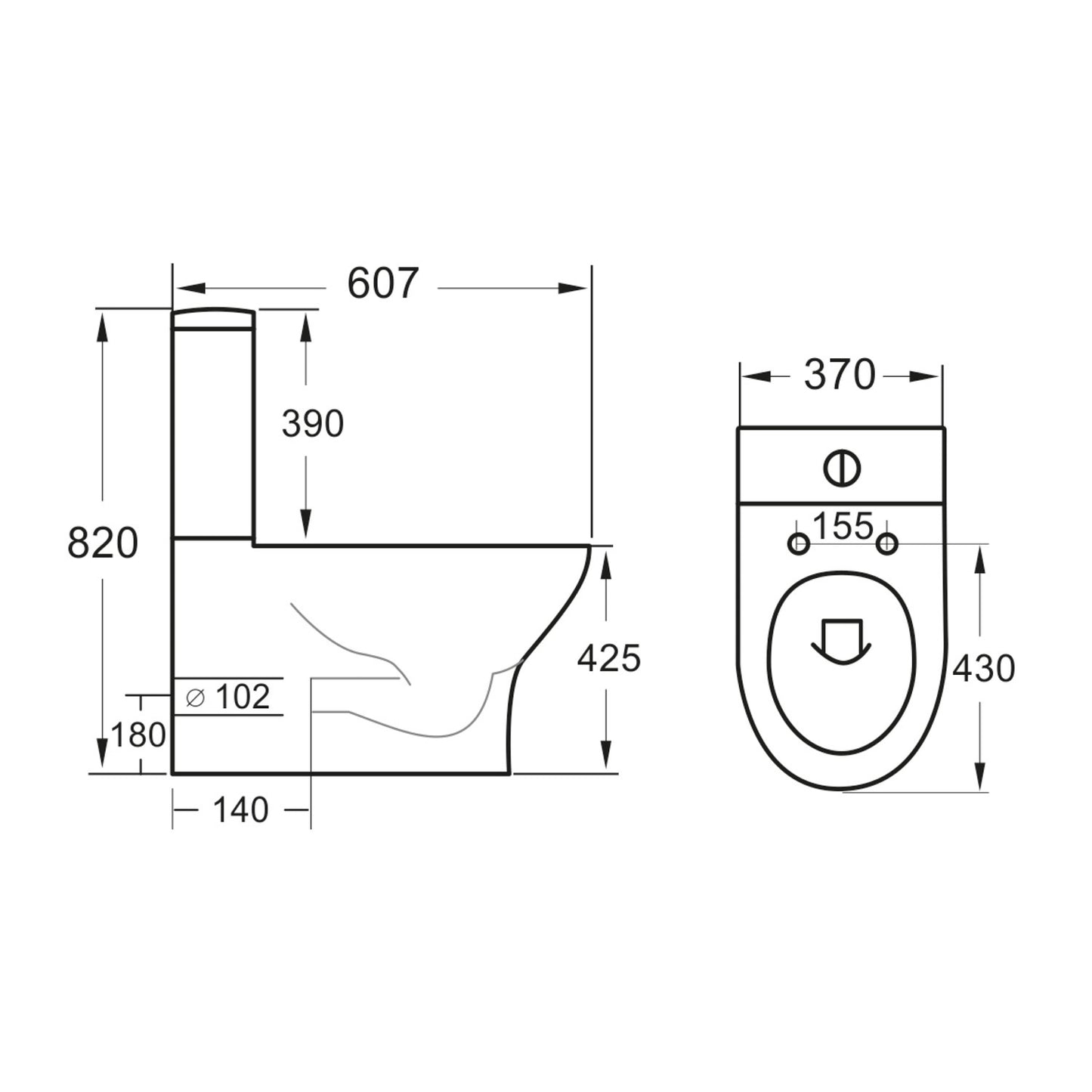 Scudo Deia 390mm x 370mm x 140mm Close Couple Cistern  - White