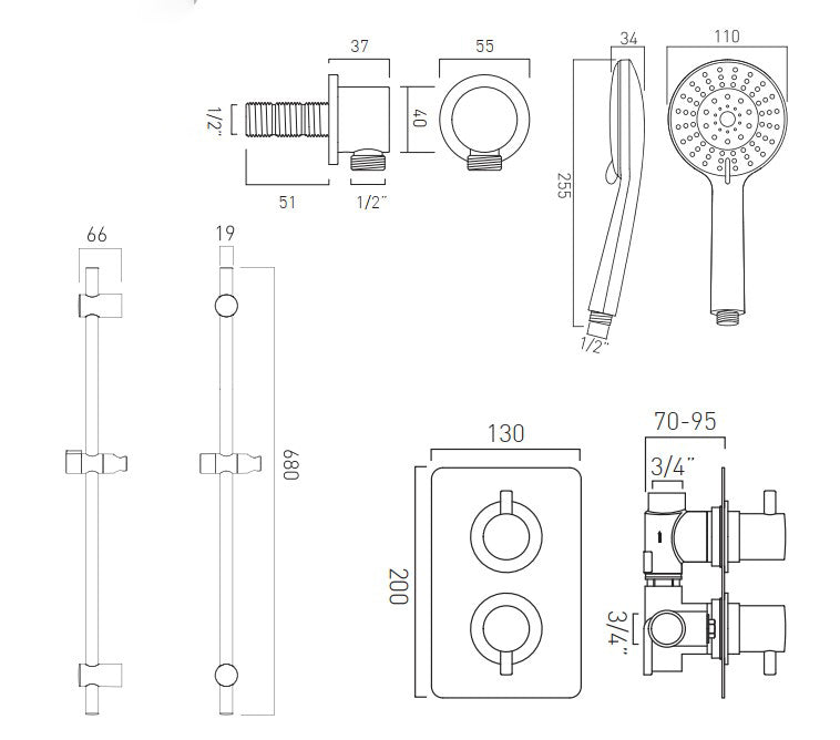 Vado DX Celsius  - 1 Outlet Thermostatic Shower set With Evolve Kit