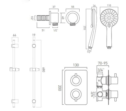 Vado DX Celsius  - 1 Outlet Thermostatic Shower set With Evolve Kit