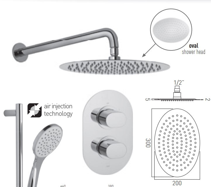 Vado DX Life  - 2 Outlet Thermostatic Oval Shower set With Atmosphere Kit