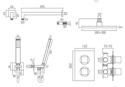 Vado DX Mix - 2 Outlet Square Thermostatic Shower Set