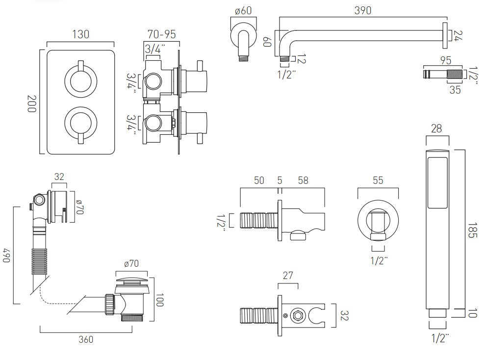 Vado DX Celsius 3 Outlet Thermostatic Shower Set