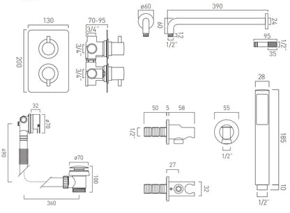 Vado DX Celsius 3 Outlet Thermostatic Shower Set