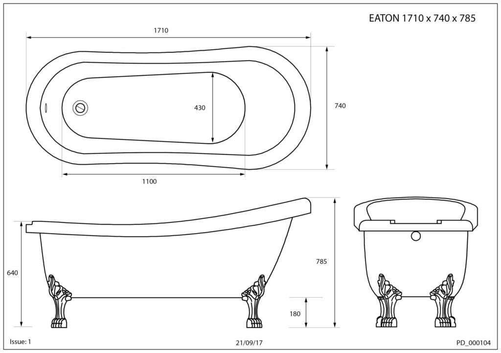 Trojan Eaton Twin Skin Slipper Roll Top Bath with Tap Ledg