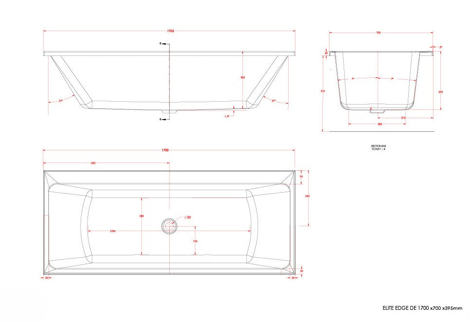 Trojan Elite Edge Double Ended Contemporary Thin Rim bath