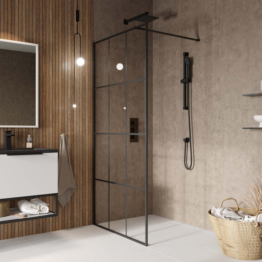 Scudo S8 Grid Wetroom Panel - Matt Black