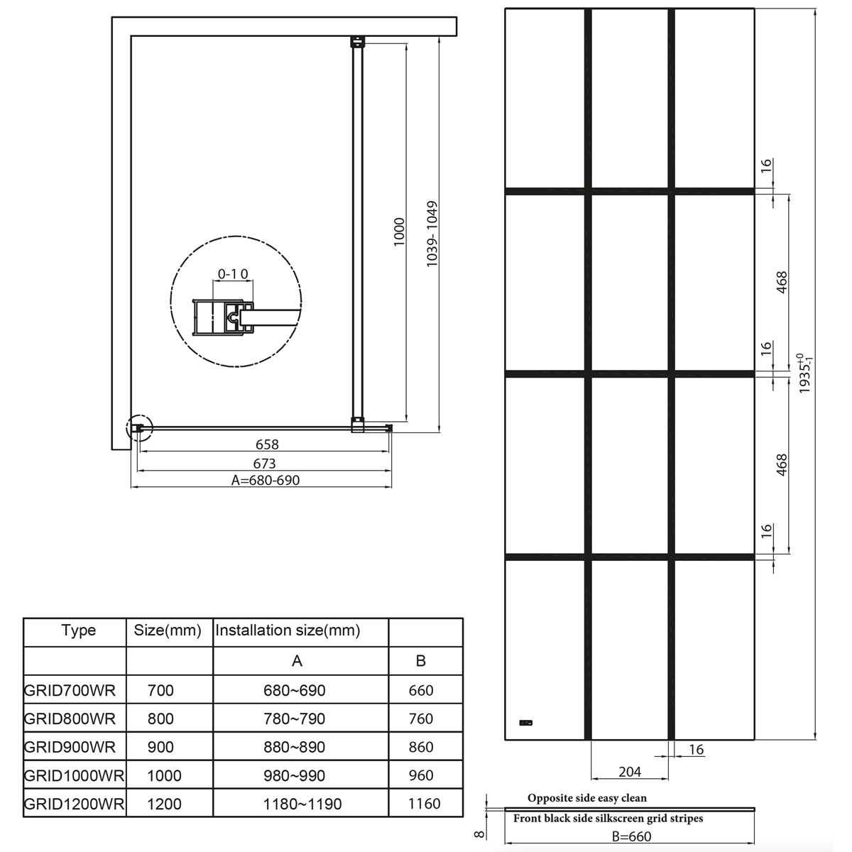 Scudo S8 Grid Wetroom Panel - Matt Black