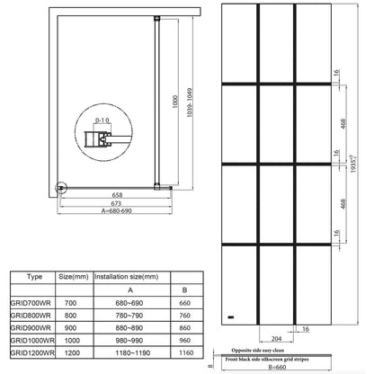 Scudo S8 Grid Wetroom Panel - Matt Black