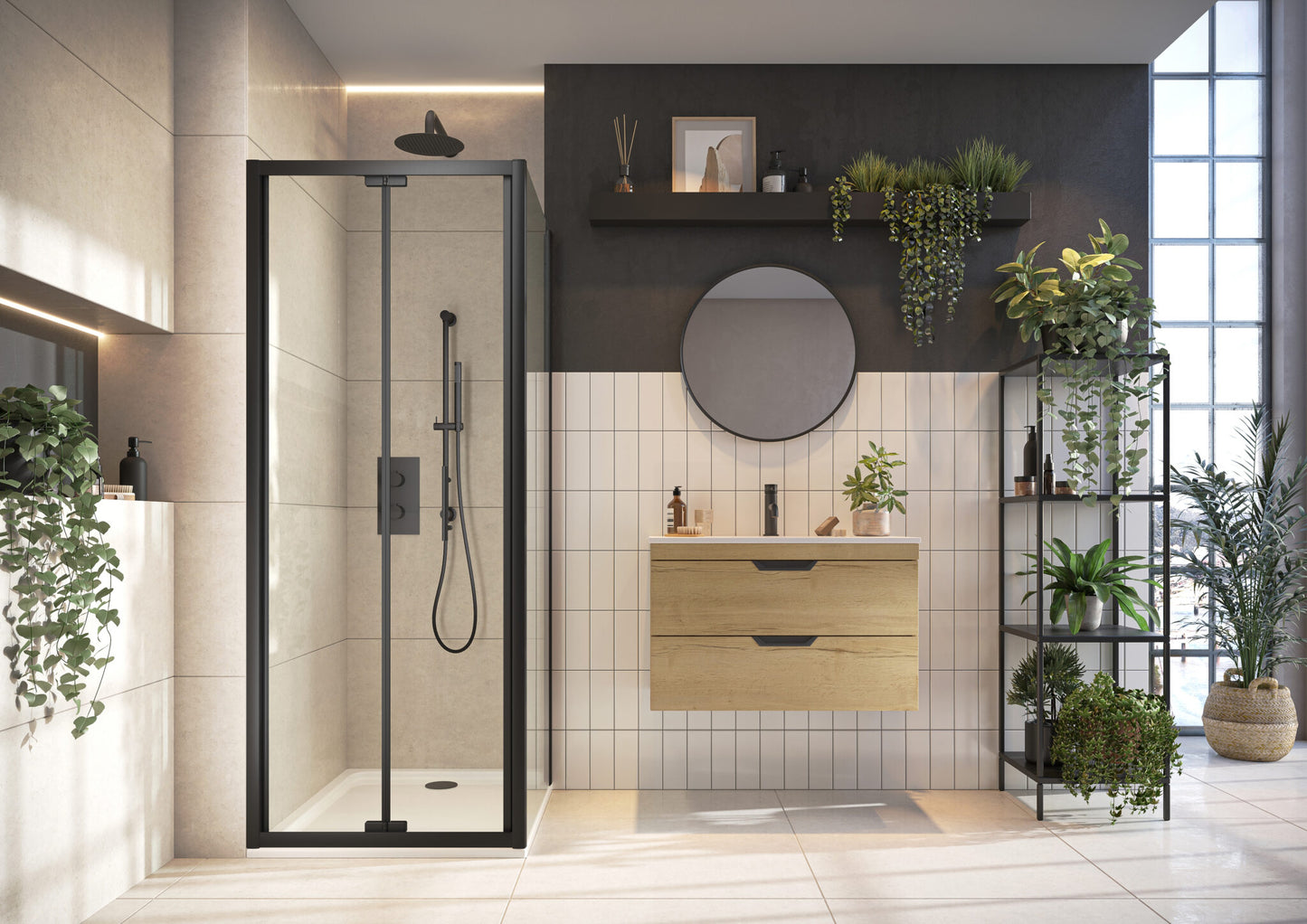Scudo 6mm Bi-Fold Shower Door (1850mm) - Black Glass