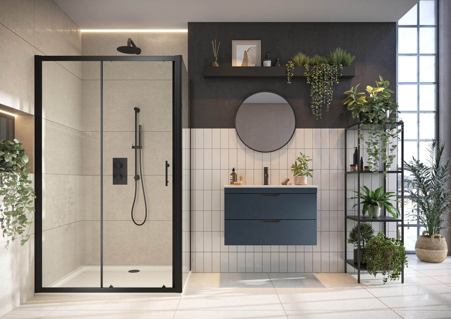 Scudo 6mm Sliding Shower Door  (1850mm) - Black Glass