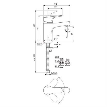 Ideal Standard Cerabase Bath Filler with Click Waste and Bluestart Technology