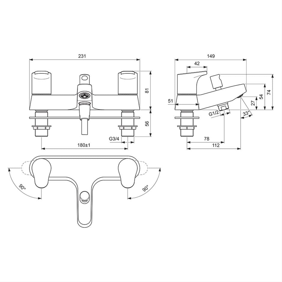 Ideal Standard Cerabase Dual Control Bath Filler with Shower Set