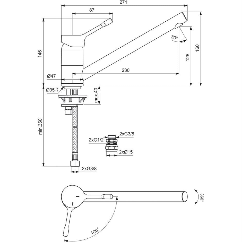 Ideal Standard Single Lever Low Spout Kitchen Mixer