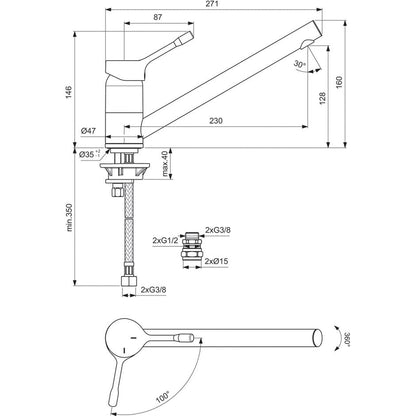 Ideal Standard Single Lever Low Spout Kitchen Mixer