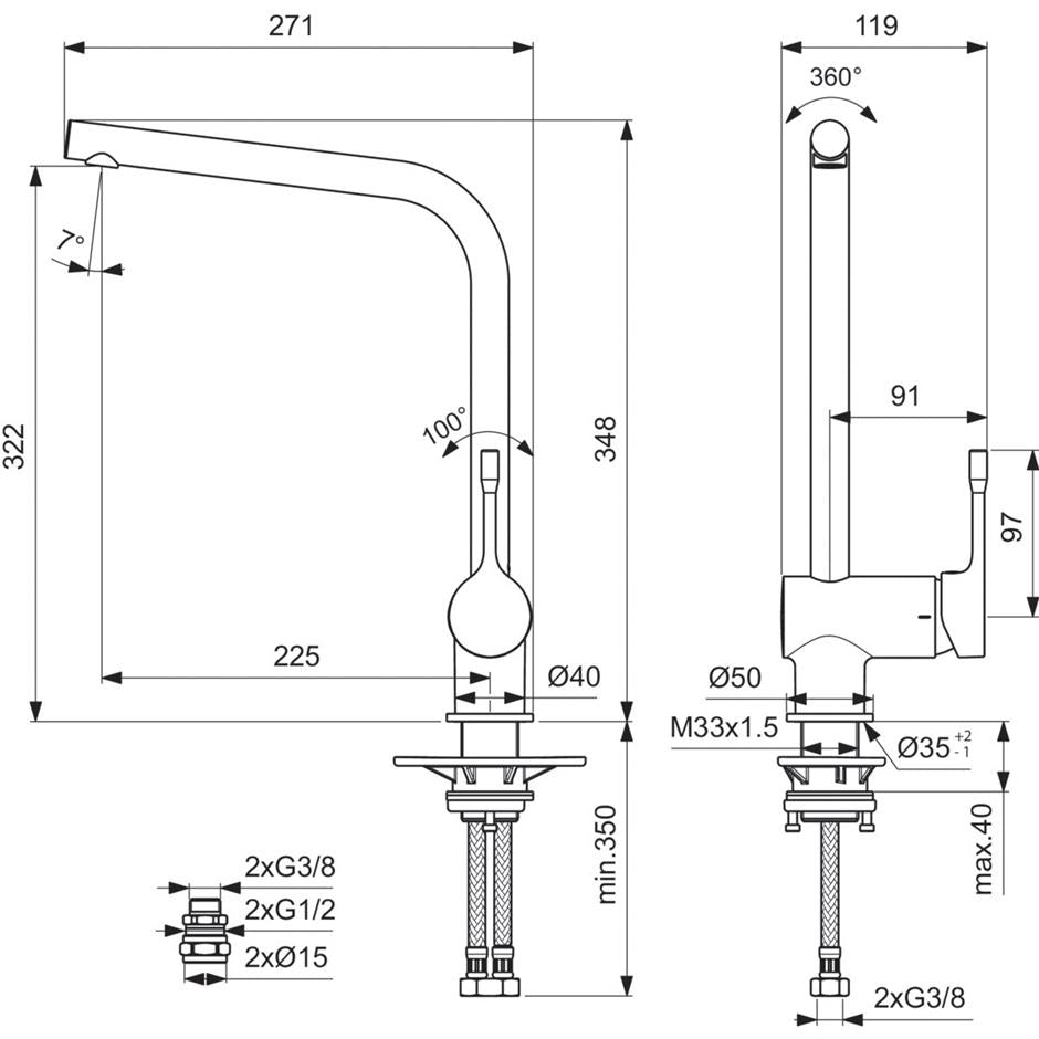 Ideal Standard Single Lever L-Shape Kitchen Mixer