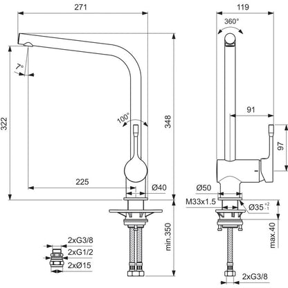 Ideal Standard Single Lever L-Shape Kitchen Mixer