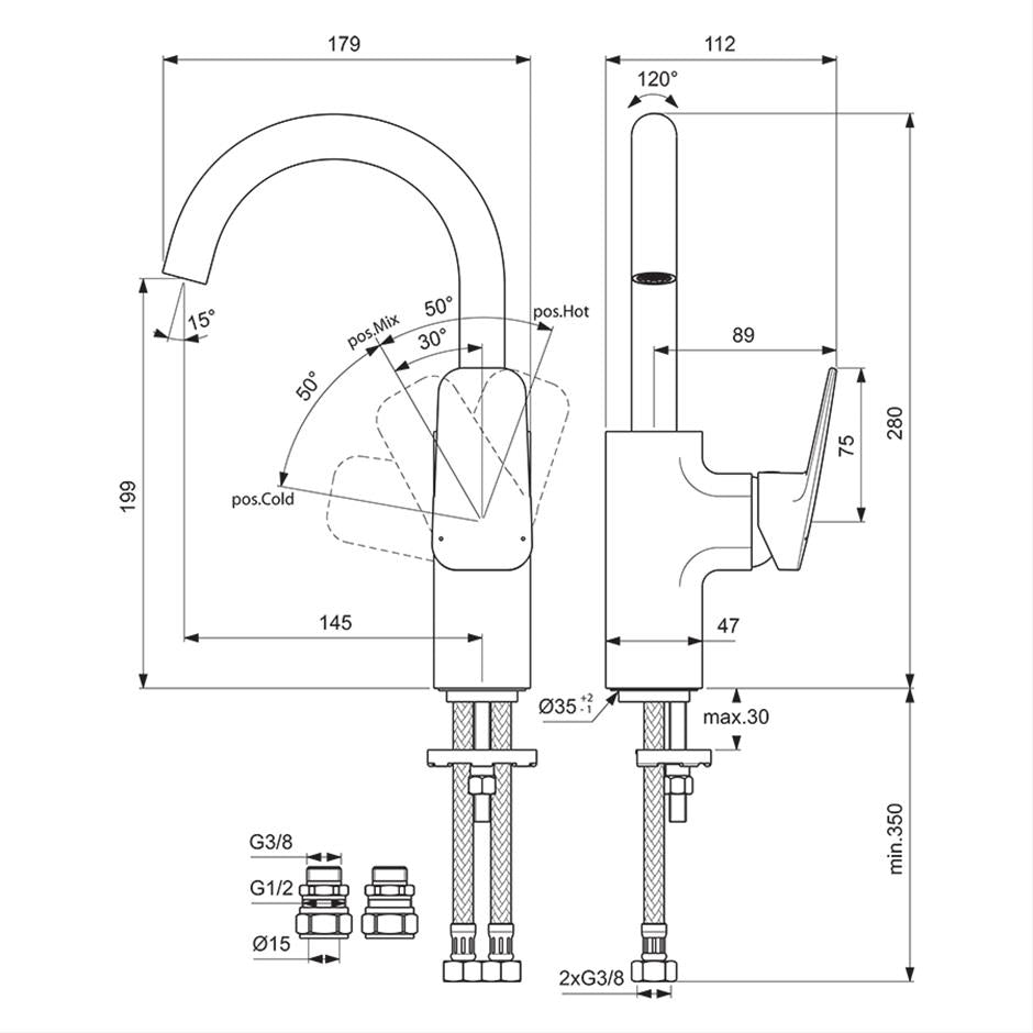 Ideal Standard Ceraplan single lever high spout basin mixer