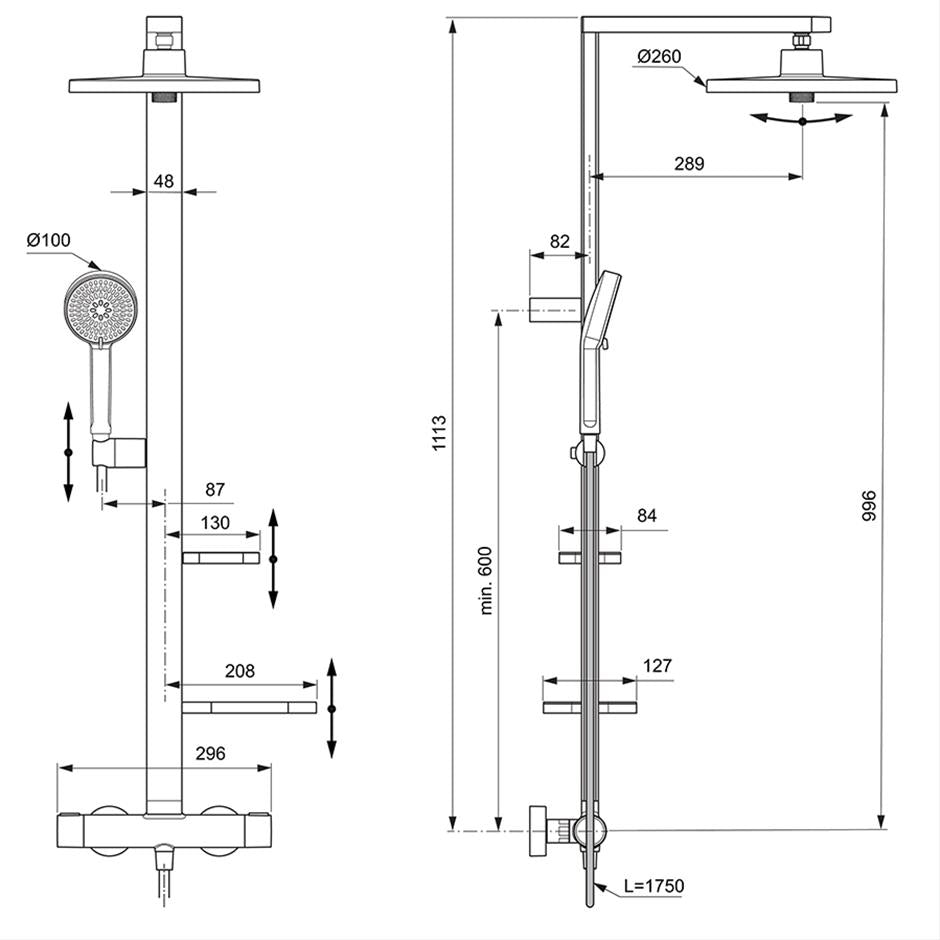 Ideal Standard Ceratherm Alu+ Thermostatic Shower System with 2 Shelves