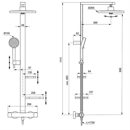 Ideal Standard Ceratherm Alu+ Thermostatic Shower System with 2 Shelves