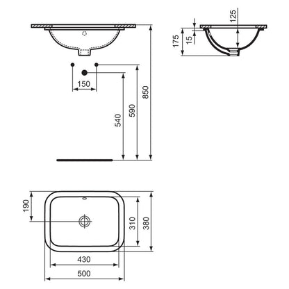 Ideal Standard Cube 50cm Under-Countertop Basin and Overflow NTH