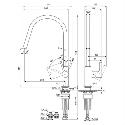 Ideal Standard Gusto Single Lever C Spout Kitchen Mixer