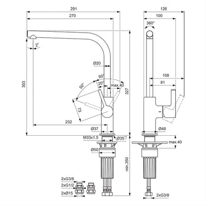 Ideal Standard Gusto Single Lever L Spout Kitchen Mixer