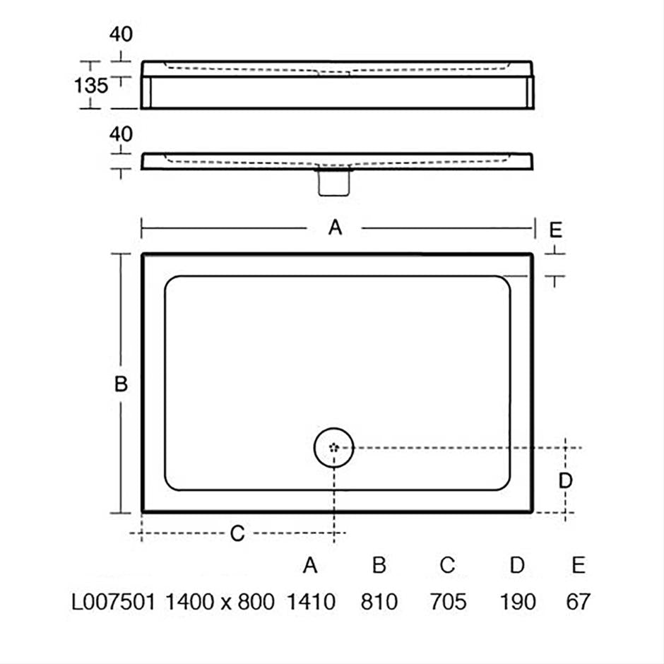 Ideal Standard Simplicity Low Profile 1400 x 800mm Flat Top Shower Tray