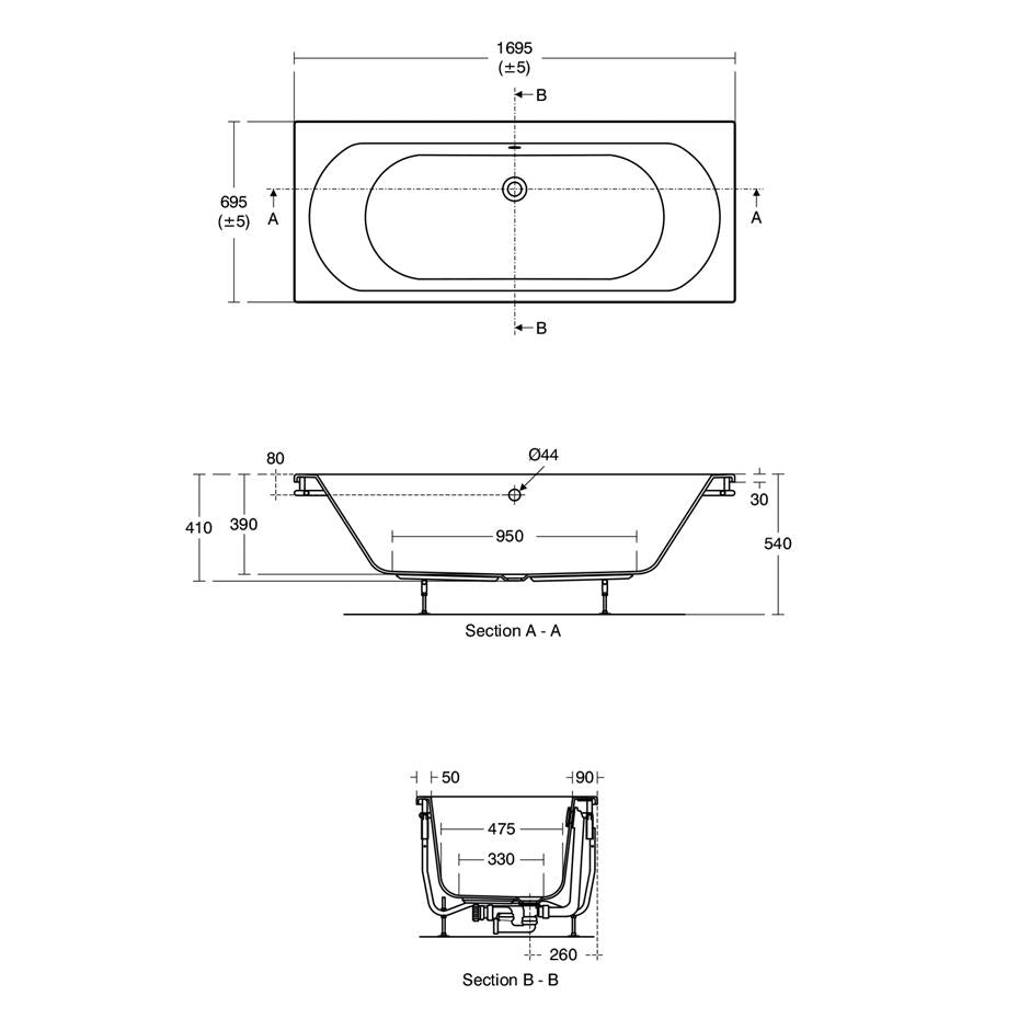 Ideal Standard Tesi Idealform Double Ended Bath 1700mm x 700mm NTH