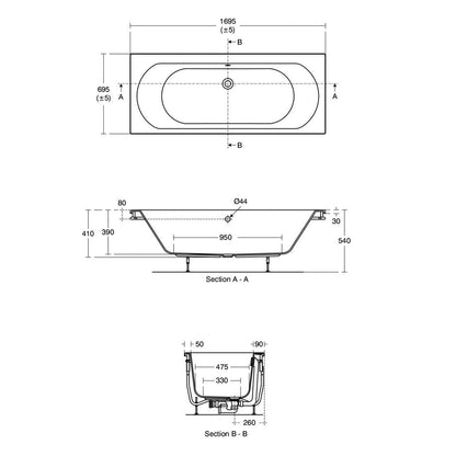 Ideal Standard Tesi Idealform Double Ended Bath 1700mm x 700mm NTH