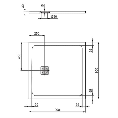 Ideal Standard UltraFlat S+ Square Shower Trays with SS Waste cover