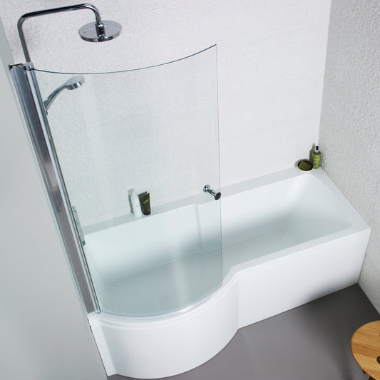 Kartell Koncept Curved P-shaped Shower Bath Screen - 6mm Glass