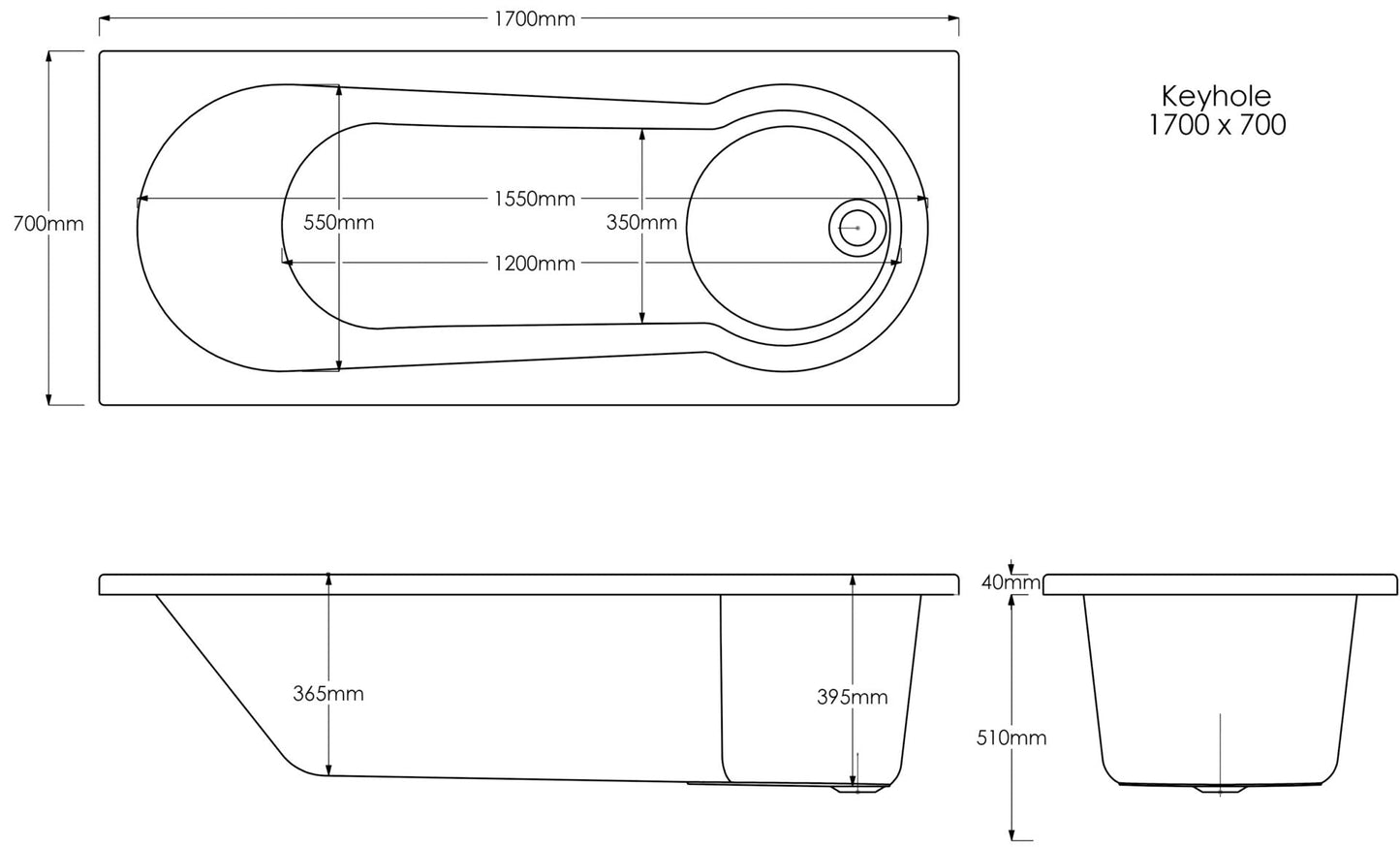 Trojan Keyhole Single Ended 1700 x 800mm Bath