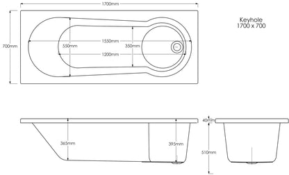 Trojan Keyhole Single Ended 1700 x 800mm Bath