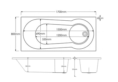 Trojan Keyhole Single Ended 1700 x 800mm Bath