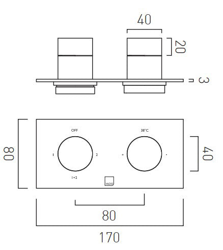 Vado Trim Kit for Tablet Knurled Horizontal Concealed 2 Outlet 2 Handle Thermostatic Valve