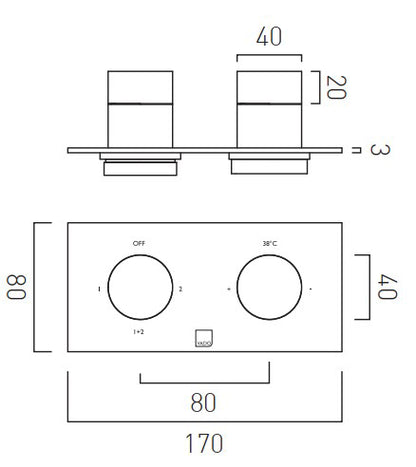 Vado Trim Kit for Tablet Knurled Horizontal Concealed 2 Outlet 2 Handle Thermostatic Valve