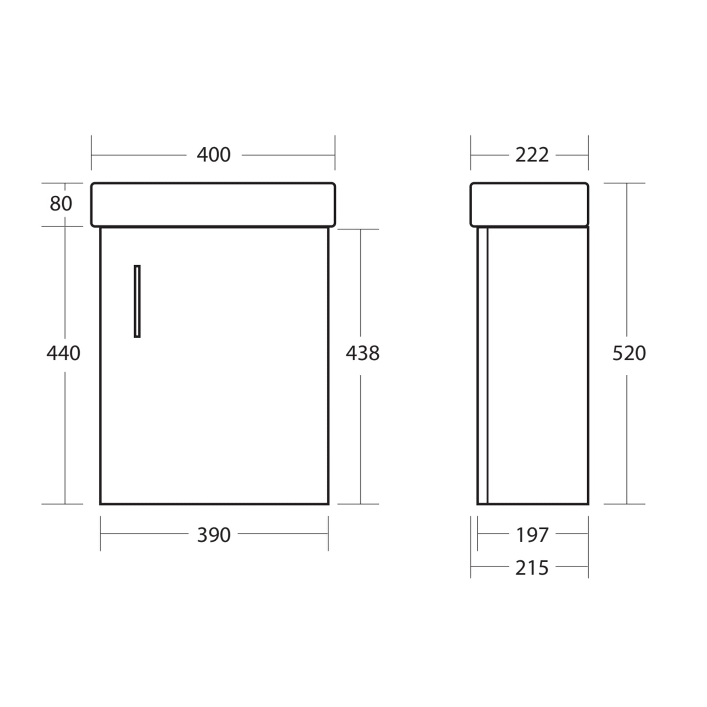 Scudo Lanza 390mm x 440mm Cloakroom Wall Mounted Vanity Unit - White High Gloss