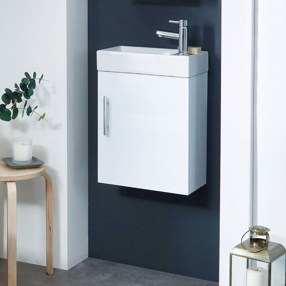 Scudo Lanza 390mm x 440mm Cloakroom Wall Mounted Vanity Unit - White High Gloss