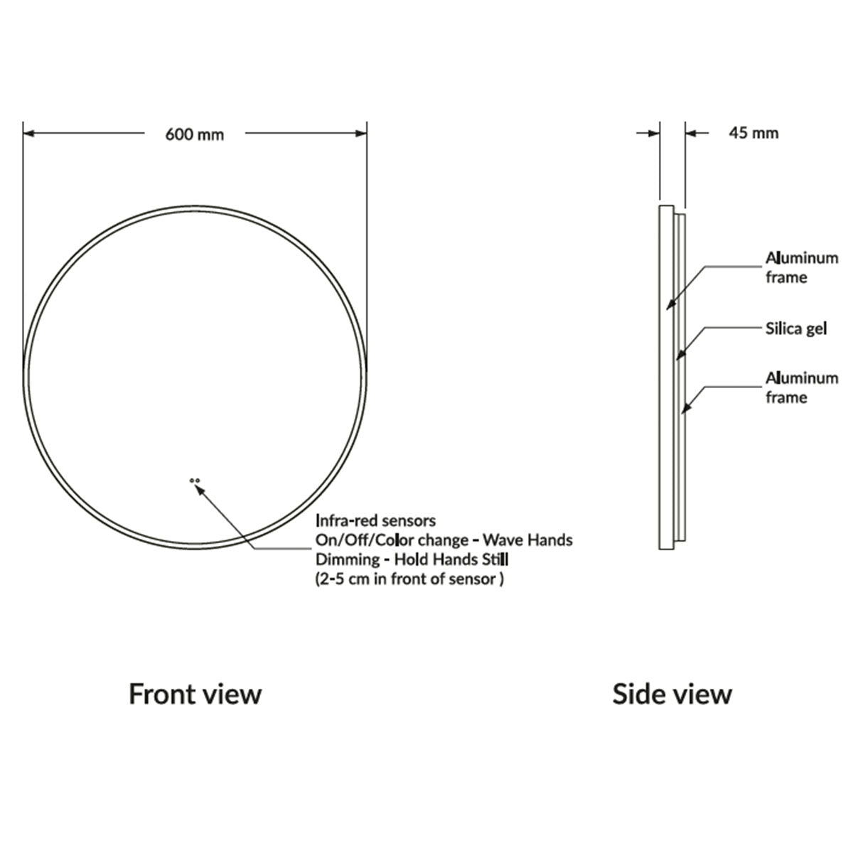 Scudo Macie 600mm LED Round Mirror