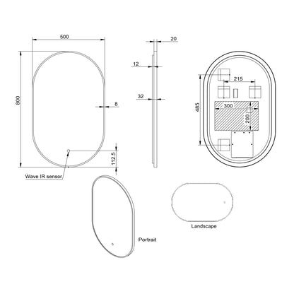 Scudo Aubrey 500mm x 800mm Square LED Mirror