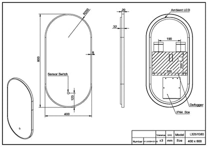 Scudo Aubrey 400 x 800mm LED Cloakroom Mirror