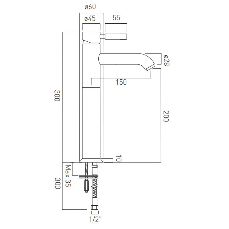 Vado Origins Extended Mono Basin Mixer with Honeycomb Flow Regulator