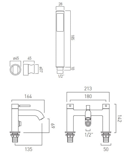 Vado Origins Deck Mounted Bath Shower Mixer and Kit