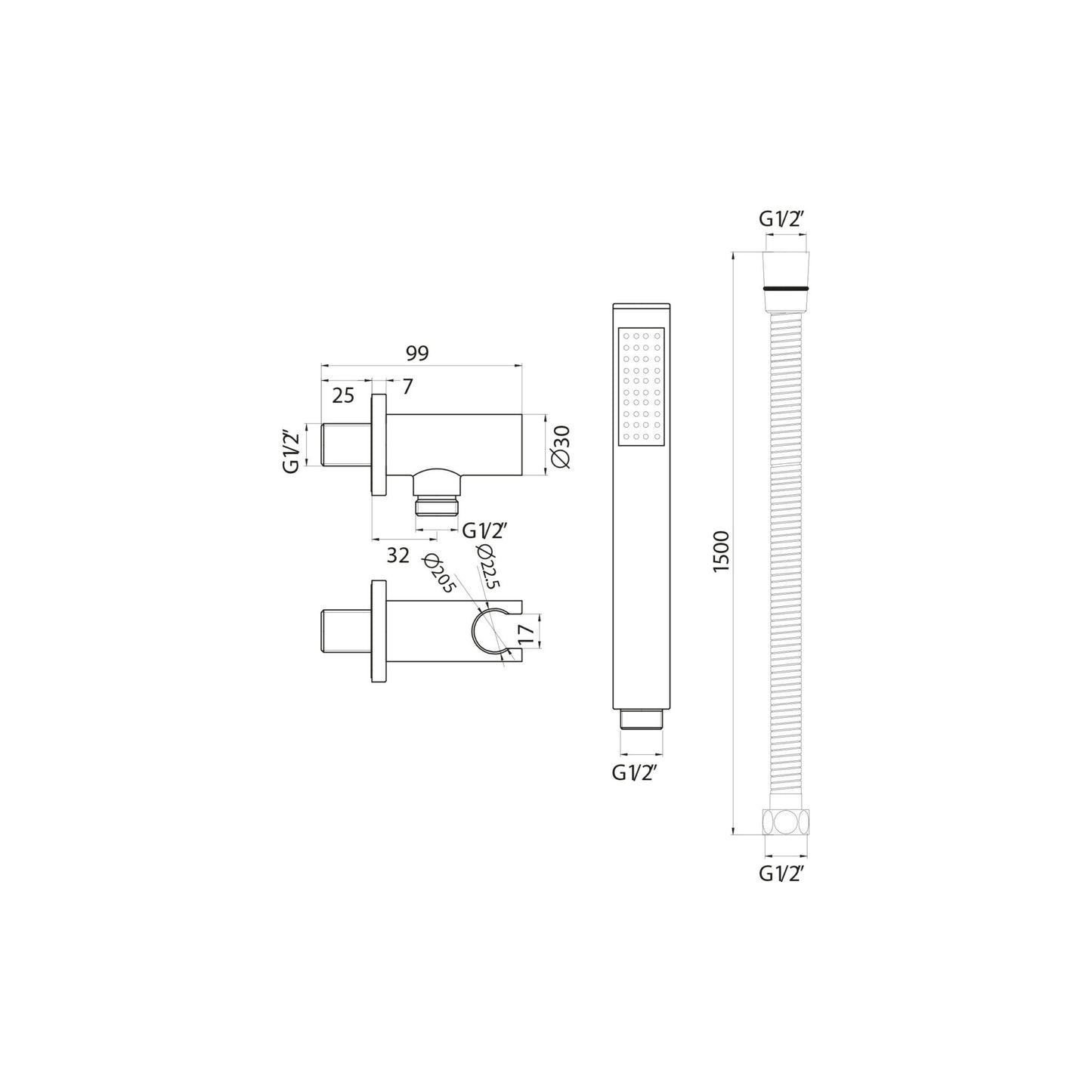 Scudo Shower Outlet Hose and Head - Chrome