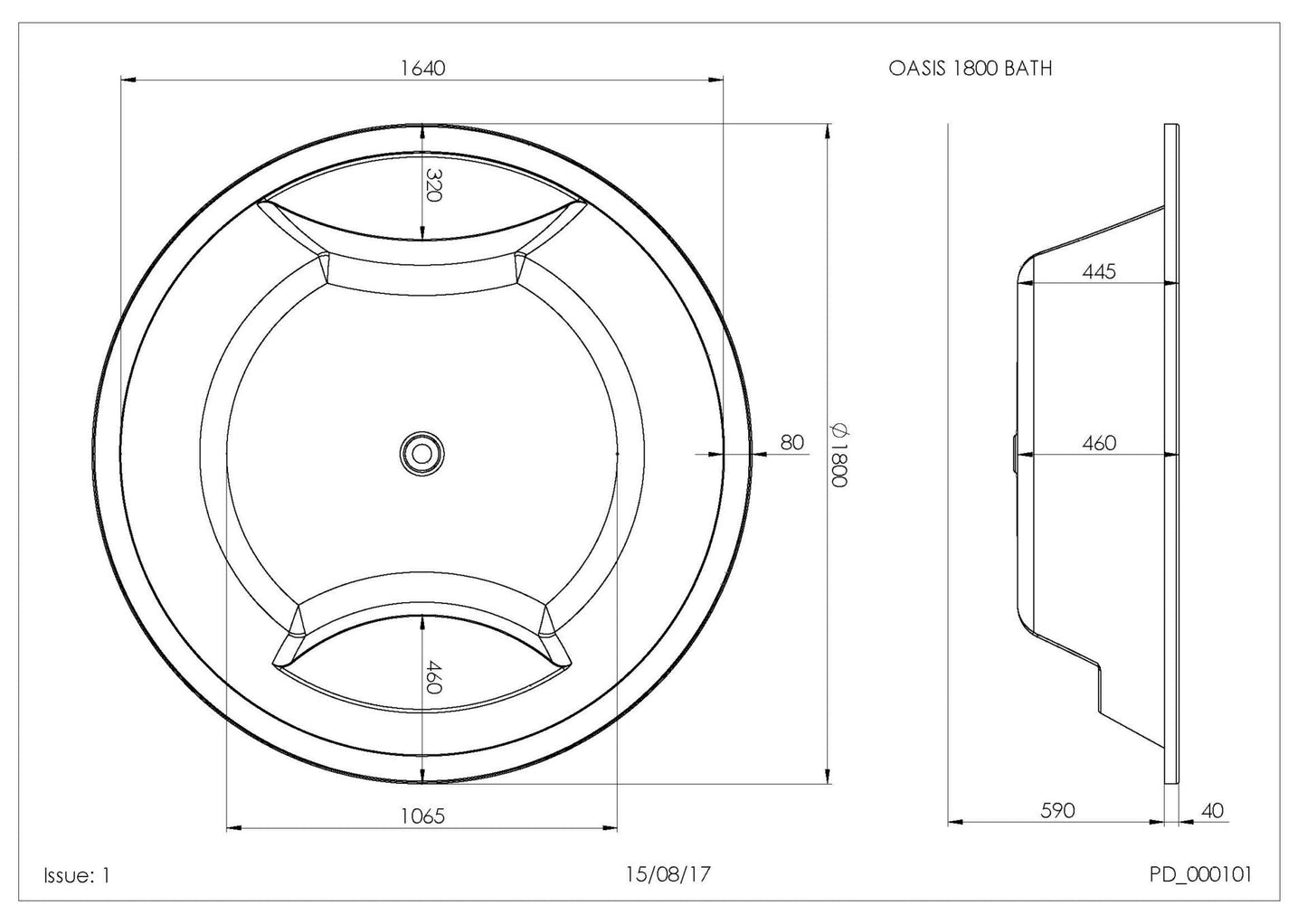 Trojan Oasis Twin person Inset 1800Ø x 440mm Inset Bath