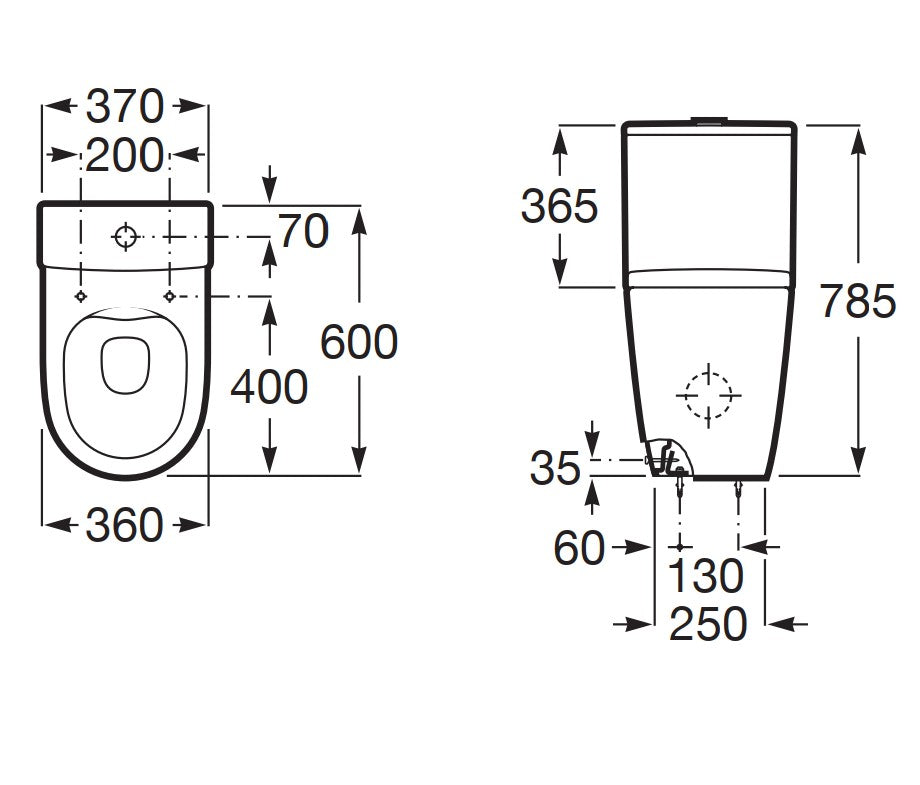 Roca Ona Rimless compact close coupled WC with dual outlet