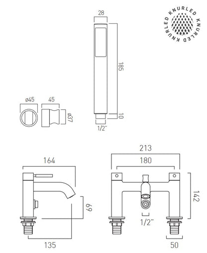 Vado Origins Deck Mounted Bath Shower Mixer with Knurled Handles