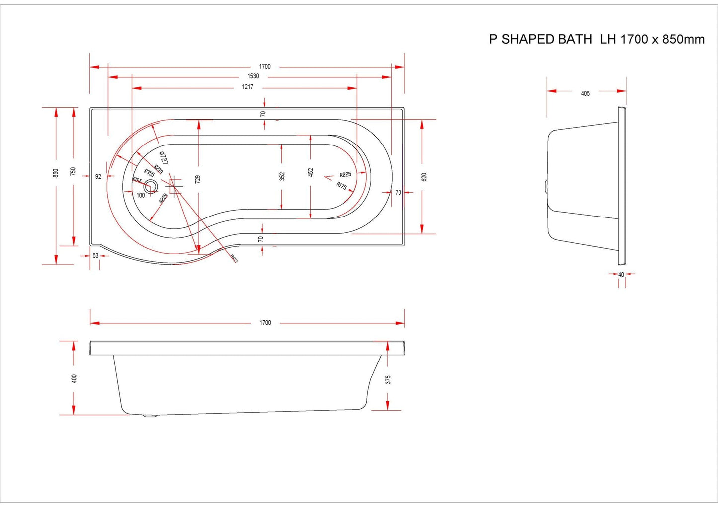 Trojan Concert P-Shape Shower Bath